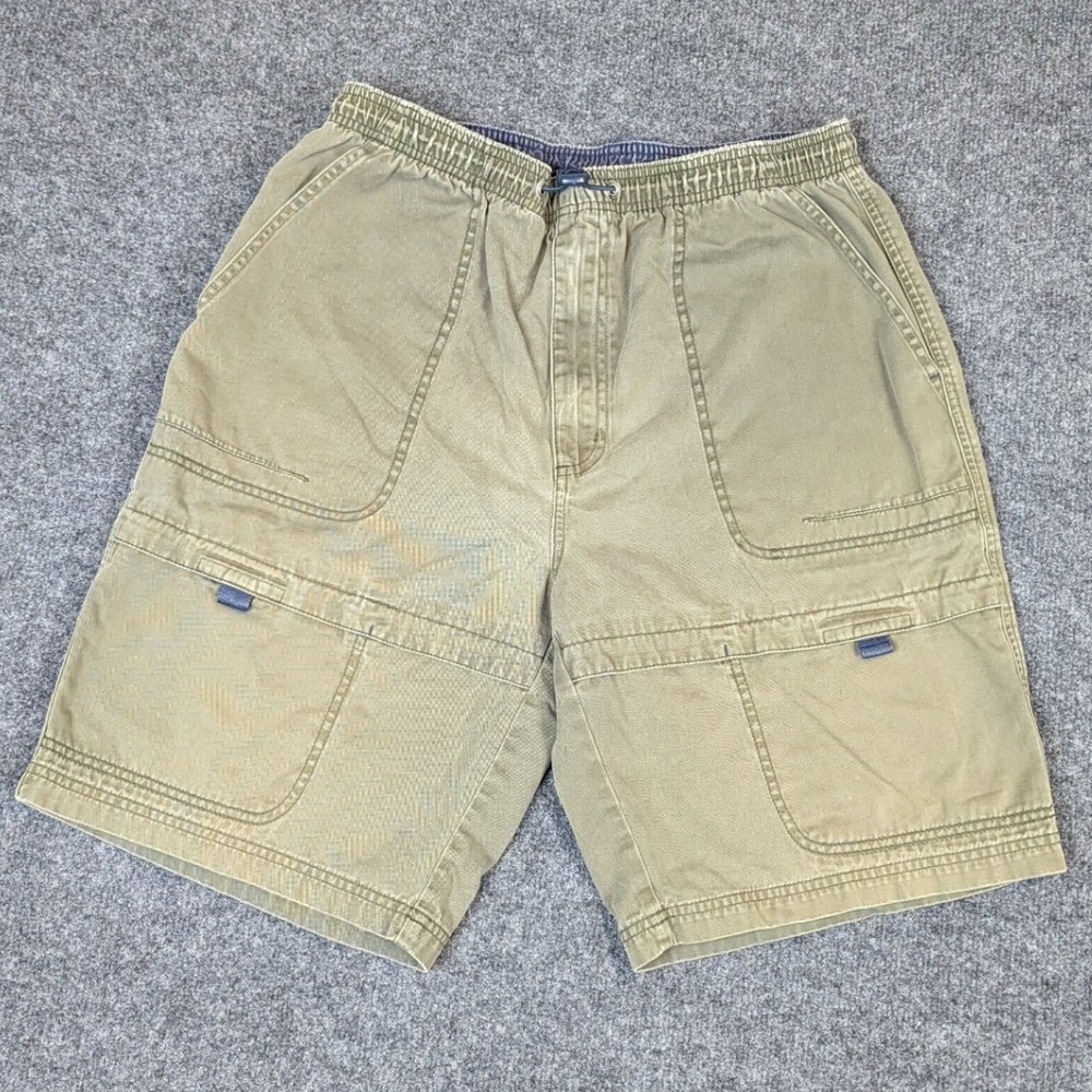 Op Ocean Pacific Mens Medium Olive Green Khaki Cotton Elastic Waist Cargo Shorts